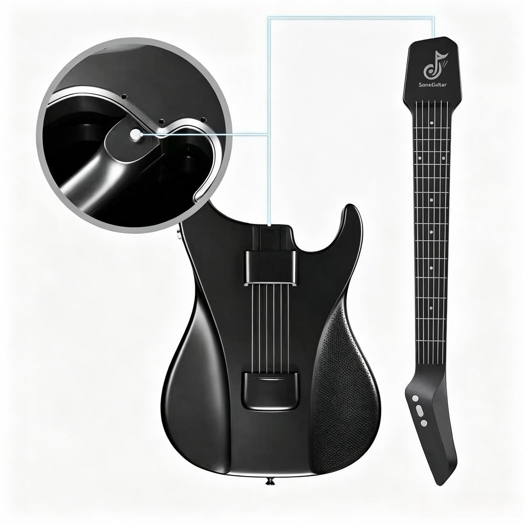 🎸Silent No-Sore-Finger Smart Travel Guitar Black & White for Beginners & Band