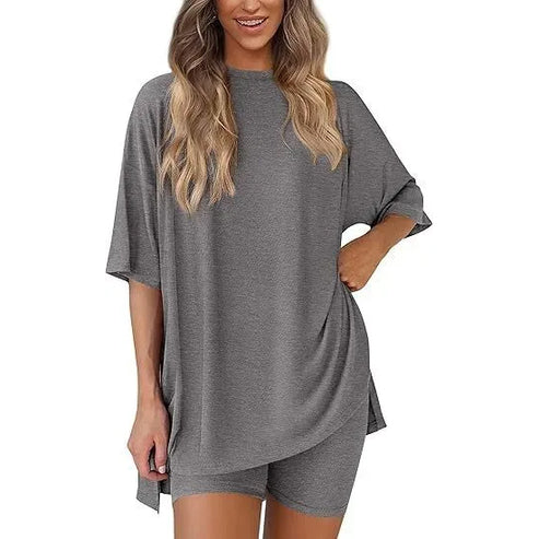 Women's Summer 2 Piece Lounge Set Oversized T-Shirt & Biker Shorts Matching Airport Travel Outfit