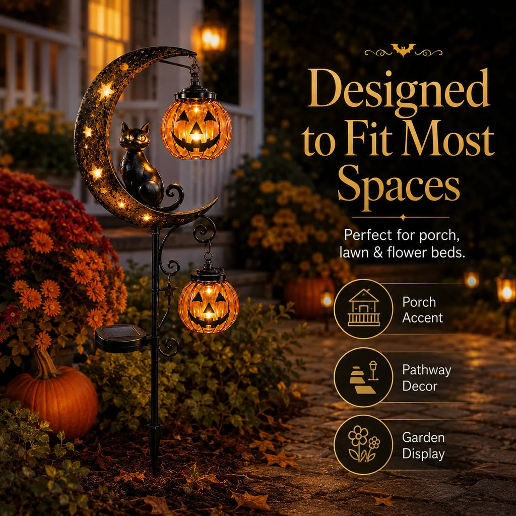 🔥Last Chance Before They're Gone! Solar Halloween Black Cat Moon Garden Stake Light 🎃🐈‍⬛🌙