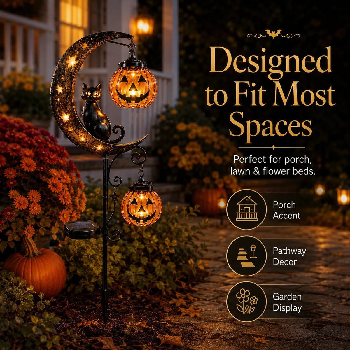 🔥Last Chance Before They're Gone! Solar Halloween Black Cat Moon Garden Stake Light 🎃🐈‍⬛🌙